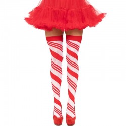 LEG AVENUE - CALZE AUTOREGGENTI A RIGHE CANDY CANE TAGLIA UNICA