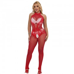 SUBBLIME - 952372 BODYSTOCKING A RETE E PIZZO SENZA CAVALLO CON COLLO ALTO ROSSO TAGLIA UNICA